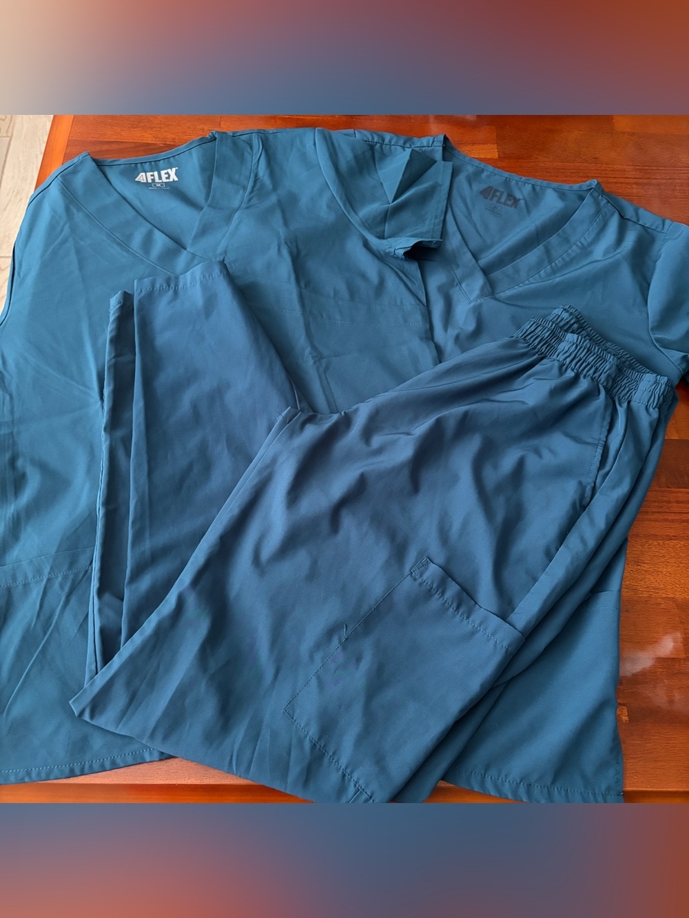 4Flex Teal Scrubs Set - Two Tops, One Pair Pull-On Pants